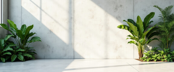 Wall Mural - Minimalist Room with Greenery and Sunlit Floor