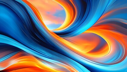 Dynamic Dance of Warm and Cool Waves in Abstract Art Reflecting Sky and Sunset Interplay