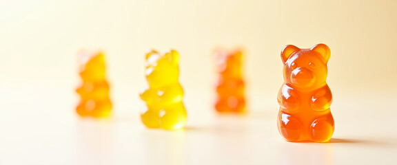 Wall Mural - Close-up of Gummy Bear on a Yellow Background