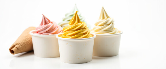 Canvas Print - Three Flavors of Frozen Yogurt in White Cups