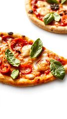 Canvas Print - Close-up of a delicious pizza slice with mozzarella cheese, tomato and basil