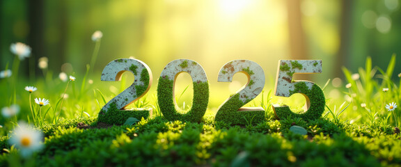 2025 - new year in a lush green meadow