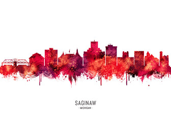 Wall Mural - Saginaw Michigan Skyline Red