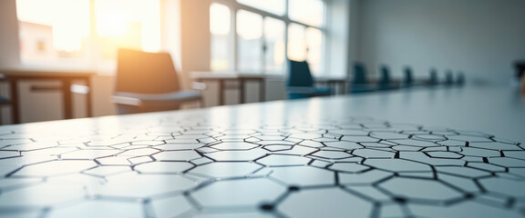 Canvas Print - Abstract Hexagon Pattern on White Table in Office