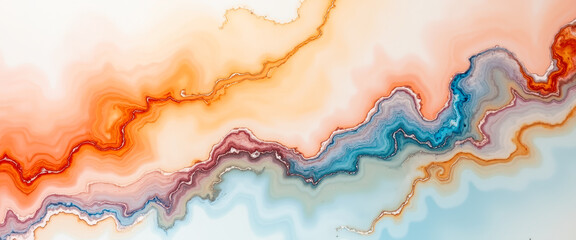 Poster - Abstract Swirling Marble Texture in Blue, Orange, and White