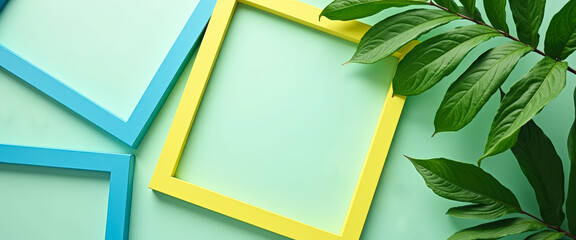 Wall Mural - Green and Yellow Frames on a Mint Background