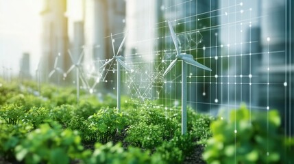 A corporate report featuring clean energy data, environmental protection goals, and social responsibility programs in a professional, eco-friendly layout.