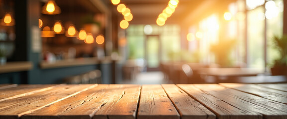 Poster - Wooden Table In Cozy Restaurant