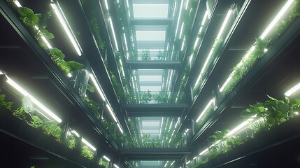 Poster - A wide-angle view of a modern plantation thriving with crops

