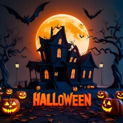 Halloween Background Illustration. Midnight Mystery The Haunted Halloween Castle