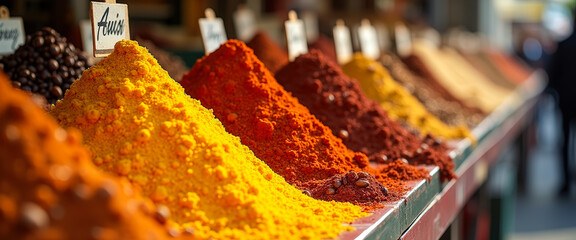 Poster - Colorful Spices In A Market Stall