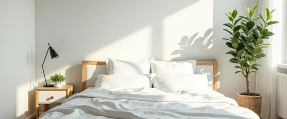 Wall Mural - Minimalist Bedroom with Sunlight Streaming Through Window