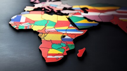  Colorful map of Africa representing diverse nations with vibrant flags, ideal for educational and cultural purposes.