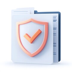 Fototapete - Document with shield and check mark. Health insurance, document security , data protection, finance and medical service concept. 3d vector icon. Cartoon minimal style. White background