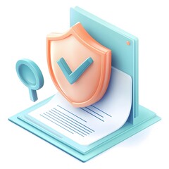 Document with shield and check mark. Health insurance, document security , data protection, finance and medical service concept. 3d vector icon. Cartoon minimal style. White background