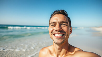 Canvas Print - Happy Man on Beach