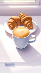 Canvas Print - Cappuccino and Croissants on a Sunny Morning