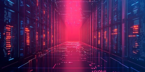 Poster - Database futuristic server. mining crypto currency farm technology. 