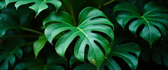 Poster - Lush Green Monstera Leaf Close-up