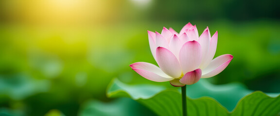 Wall Mural - pink lotus flower blooming in sunlight