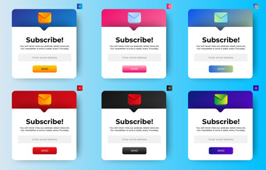 Poster - Set of Subscribe Email Newsletter pop up banner notification. Professional web design, full set of elements. User-friendly design materials. vector