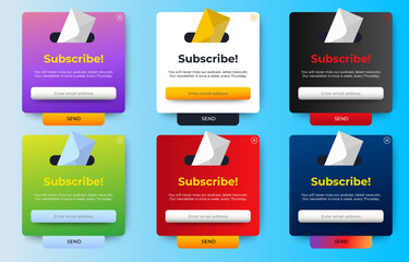 Poster - Set of Subscribe Email Newsletter pop up banner notification. Professional web design, full set of elements. User-friendly design materials. vector
