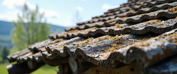 Sticker - Close-up of an Old Roof with Moss and Nails