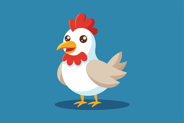 Poster - A delightful chicken stands cheerfully against a blue backdrop, perfect for themed art projects and creative customization options.