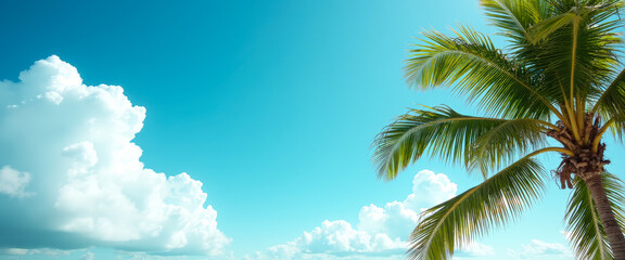 Wall Mural - Palm Tree and Blue Sky with Clouds