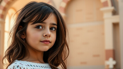 Sticker - Young girl with long brown hair looking at camera