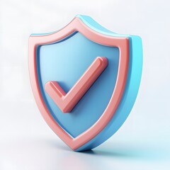 3D shield protection icon with check for online payment on white background concept, user account for 3d security with payment protection on isolated vector render background