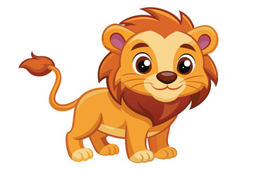 Poster - A cute cartoon lion with a friendly expression stands playfully, showcasing its vibrant orange mane and cheerful demeanor.