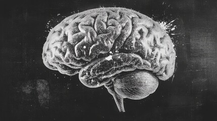 Wall Mural - Abstract brain background. Photocopy stippled style with collage elements of brain