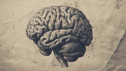 Wall Mural - Abstract brain background. Photocopy stippled style with collage elements of brain