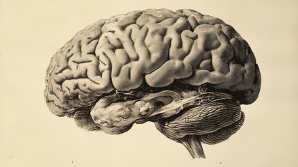 Wall Mural - Abstract brain background. Photocopy stippled style with collage elements of brain