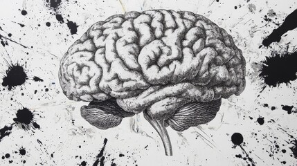 Wall Mural - Abstract brain background. Photocopy stippled style with collage elements of brain