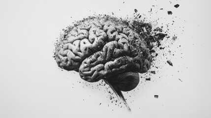 Wall Mural - Abstract brain background. Photocopy stippled style with collage elements of brain
