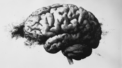 Wall Mural - Abstract brain background. Photocopy stippled style with collage elements of brain