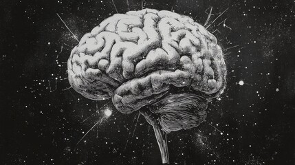 Wall Mural - Abstract brain background. Photocopy stippled style with collage elements of brain