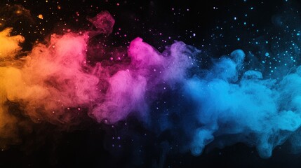 Aufkleber - Vibrant bursts of colored smoke or dust particles against a dark backdrop