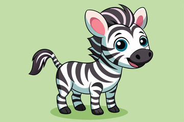 Canvas Print - A cheerful cartoon zebra character smiles brightly against a light green backdrop, showcasing its playful nature and cute features.