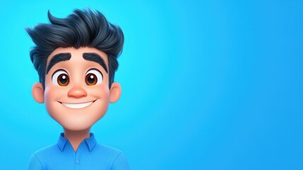 Sticker - A cheerful cartoon man in a blue shirt, radiating positivity with his friendly smile against a light, clean background.