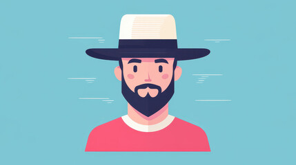 Sticker - A trendy man in a chic hat looks forward, captured in a vibrant, textured cartoon illustration style.