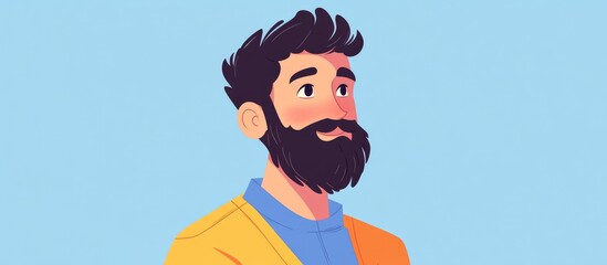 Wall Mural - Cartoon illustration of a bearded man in flat color style