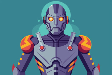 Poster - a customizable cyborg stands confidently with a sleek design, showcasing vibrant colors and futurist