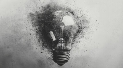 Wall Mural - Light bulb abstract background. Photocopy stippled style with collage elements of lightbulb