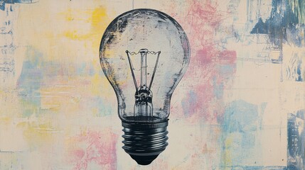 Wall Mural - Light bulb abstract background. Photocopy stippled style with collage elements of lightbulb