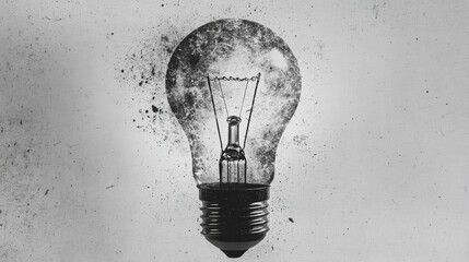 Wall Mural - Light bulb abstract background. Photocopy stippled style with collage elements of lightbulb