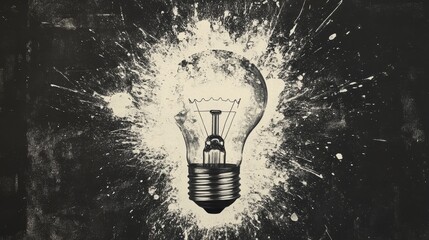Wall Mural - Light bulb abstract background. Photocopy stippled style with collage elements of lightbulb
