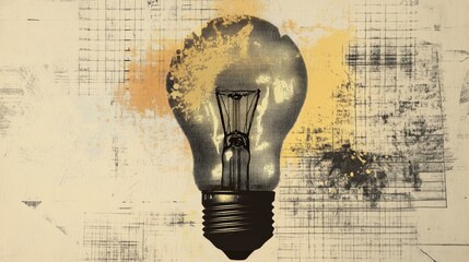 Wall Mural - Light bulb abstract background. Photocopy stippled style with collage elements of lightbulb
